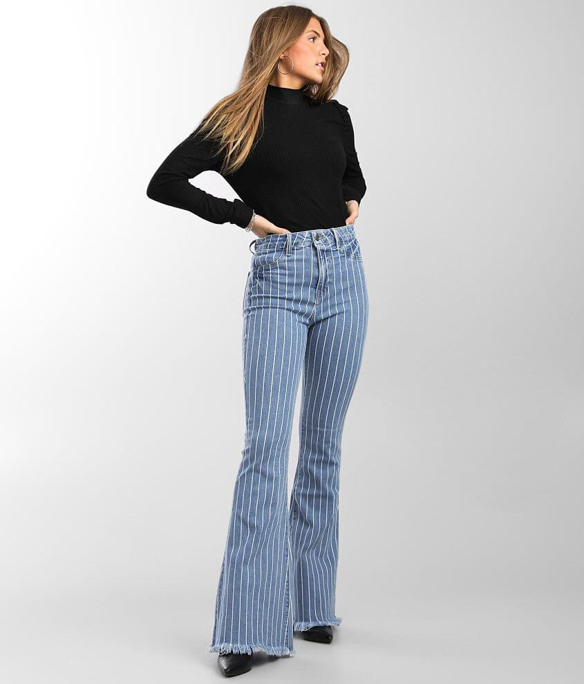 Cello Jeans High Rise Striped Flare Stretch Jean front view