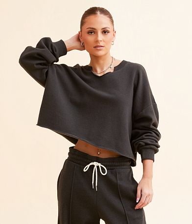 Gilded Intent Notch Neck Cropped Pullover front view