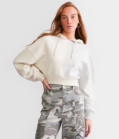 FITZ + EDDI Cropped Color Block Hooded Sweatshirt front view
