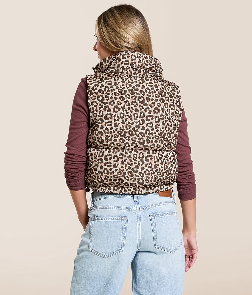 Leopard Print Cropped Puffer Vest