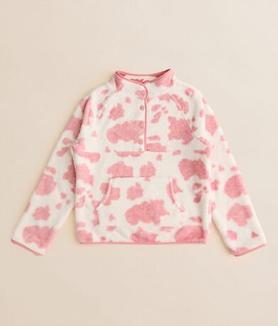 BKE Girls - Cow Print Fleece Pullover front view