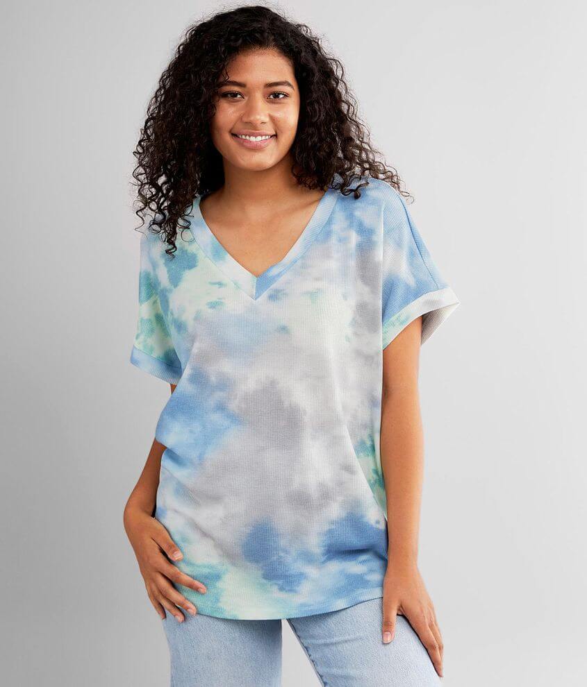 Tie dye waffle cheap knit top