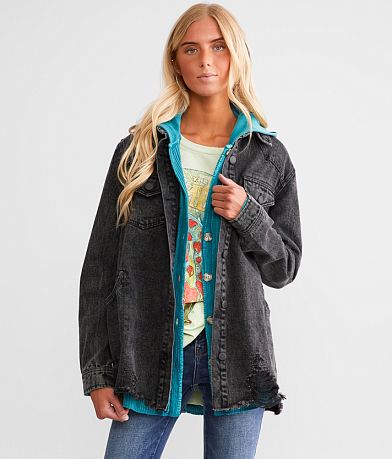 BKE Distressed Denim Jacket front view