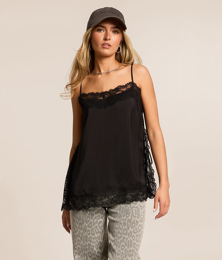 Berry Mellow Satin Eyelash Lace Tank Top - Women's Tank Tops in