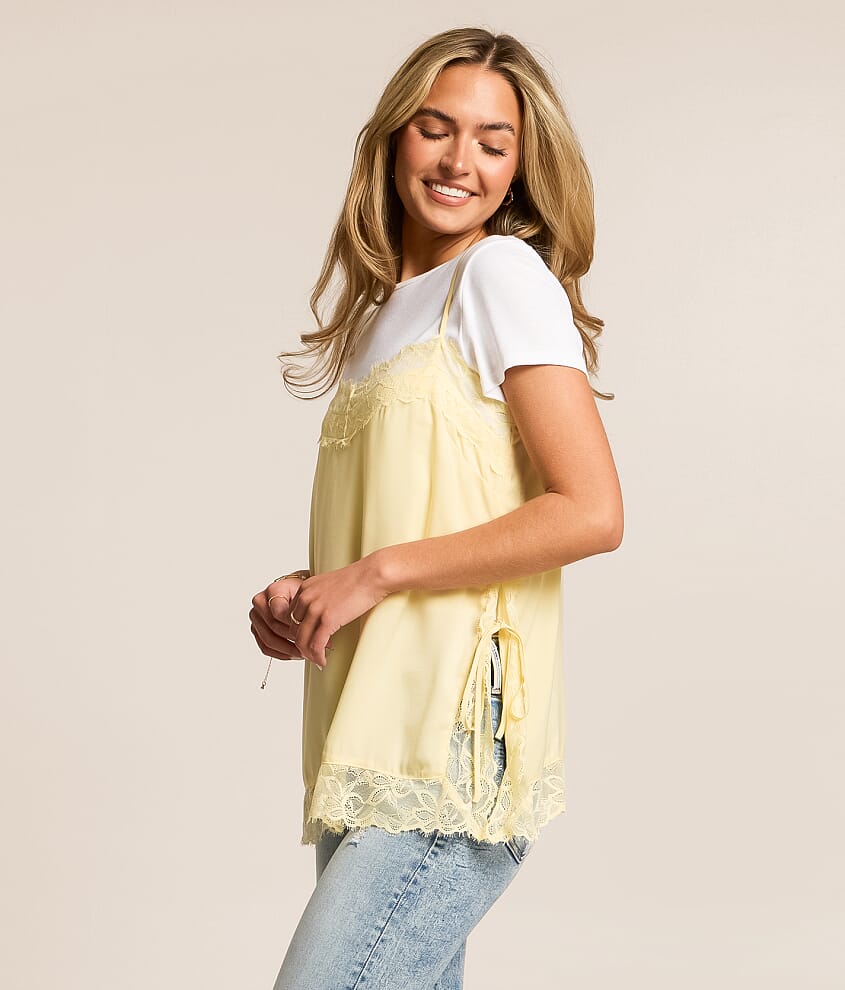 Berry Mellow Satin Eyelash Lace Tank Top - Women's Tank Tops in