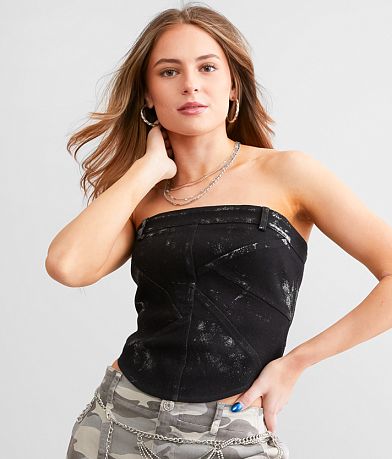 Gilded Intent Metallic Denim Cropped Tube Top FULL_LEFT_SIDE
