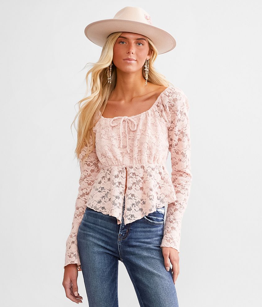 Willow & Root Floral Lace Cropped Top - Women's Shirts/Blouses in Pink