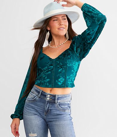 Willow & Root Floral Velvet Corset Top front view