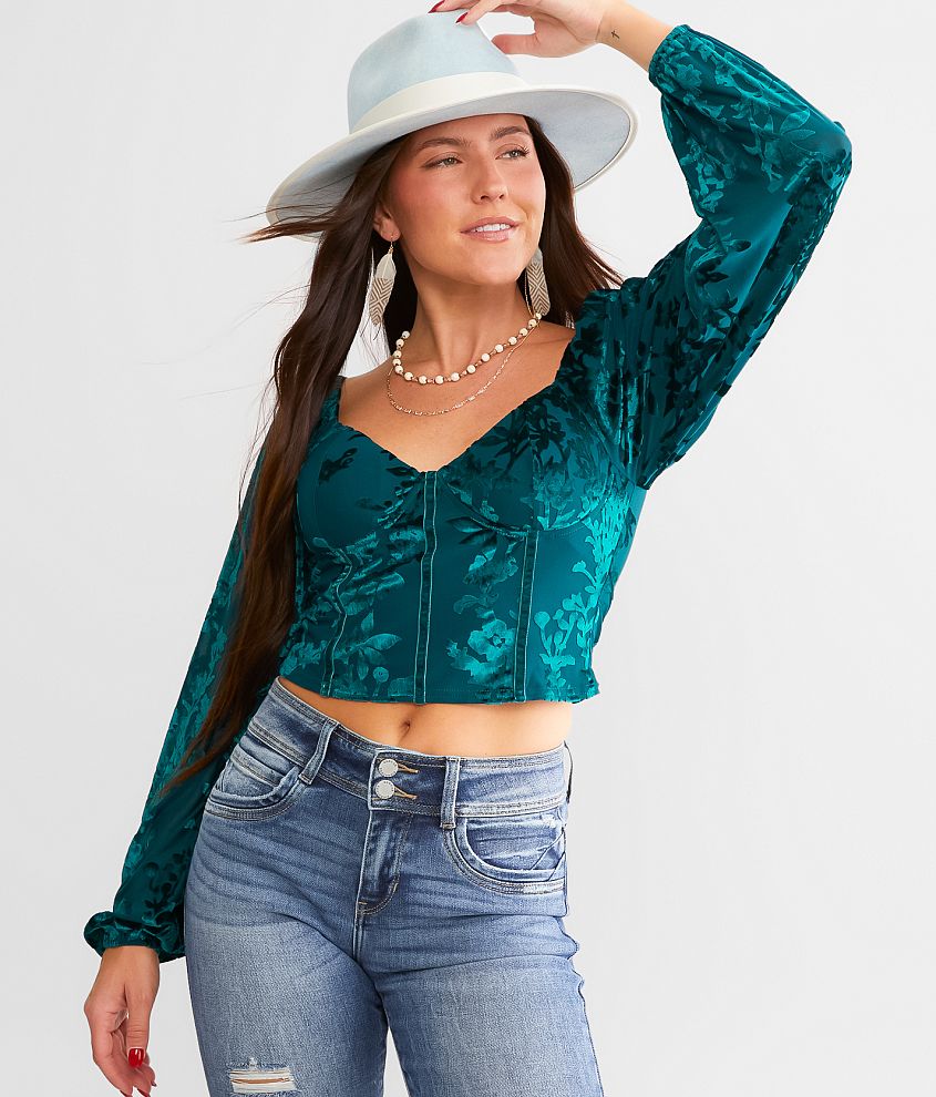 Willow & Root Floral Velvet Corset Top - Women's Shirts/Blouses in Deep  Teal