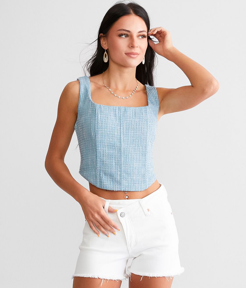 Willow & Root Tweed Corset Tank Top - Women's Tank Tops in Blue