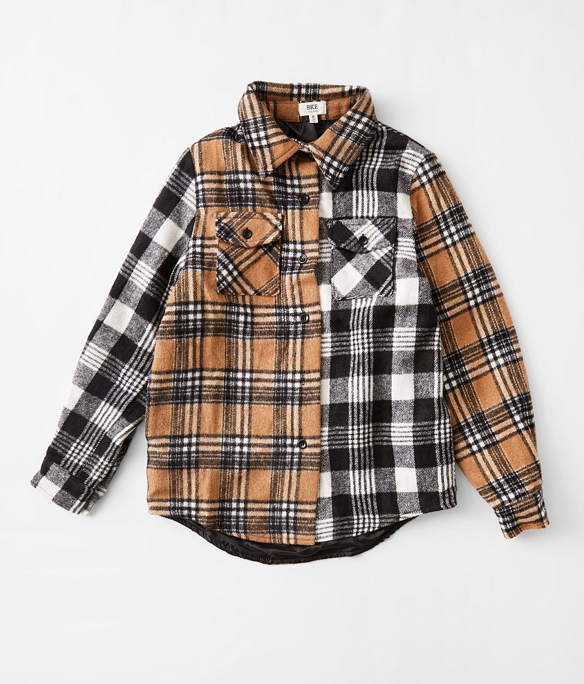 Girls - BKE Mixed Plaid Shacket - Girl's Coats/Jackets in Tan