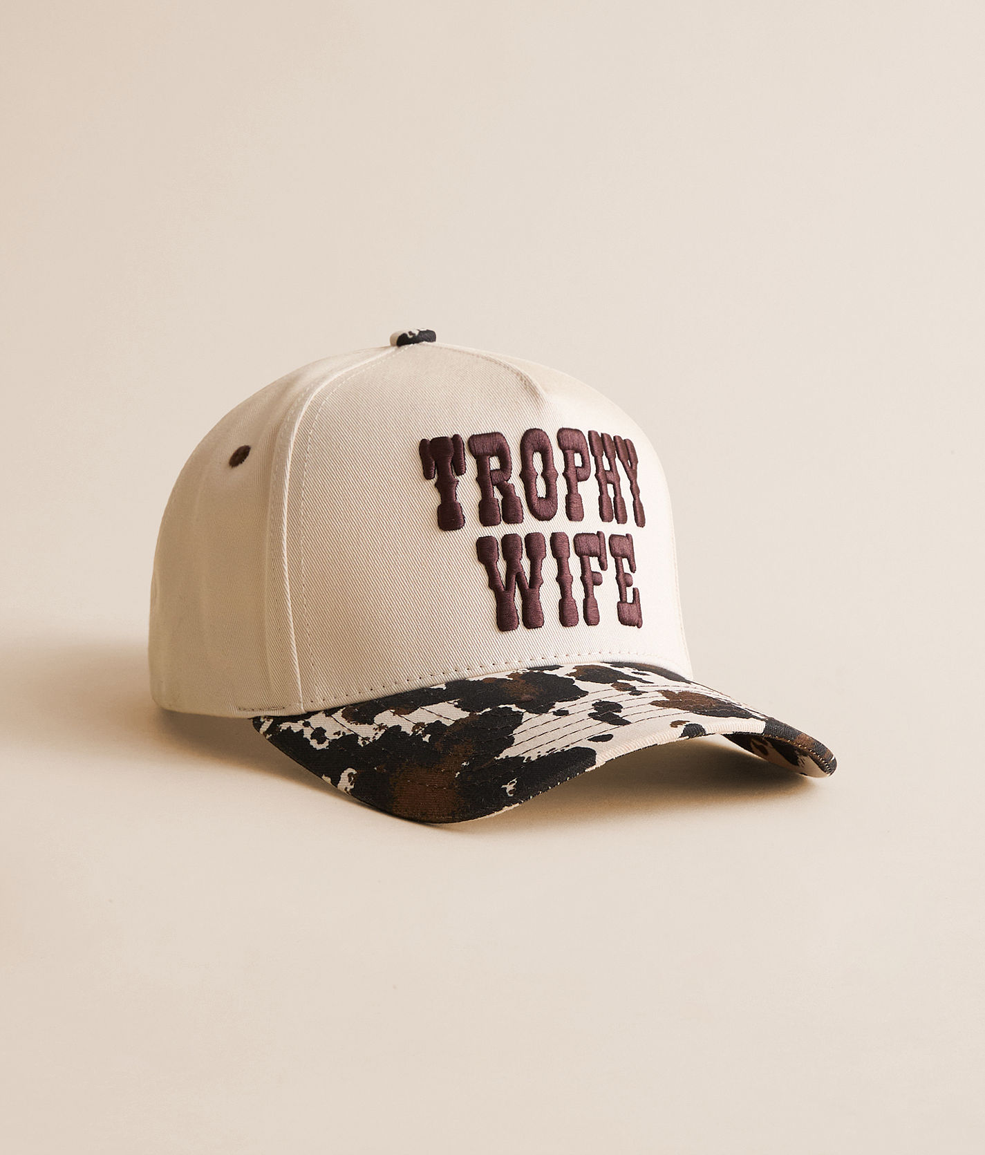 Trophy Wife Embroidered Beige & Brown Cow/Camo Baseball Cap Trophy Wife Camo Hat, Women main image 3
