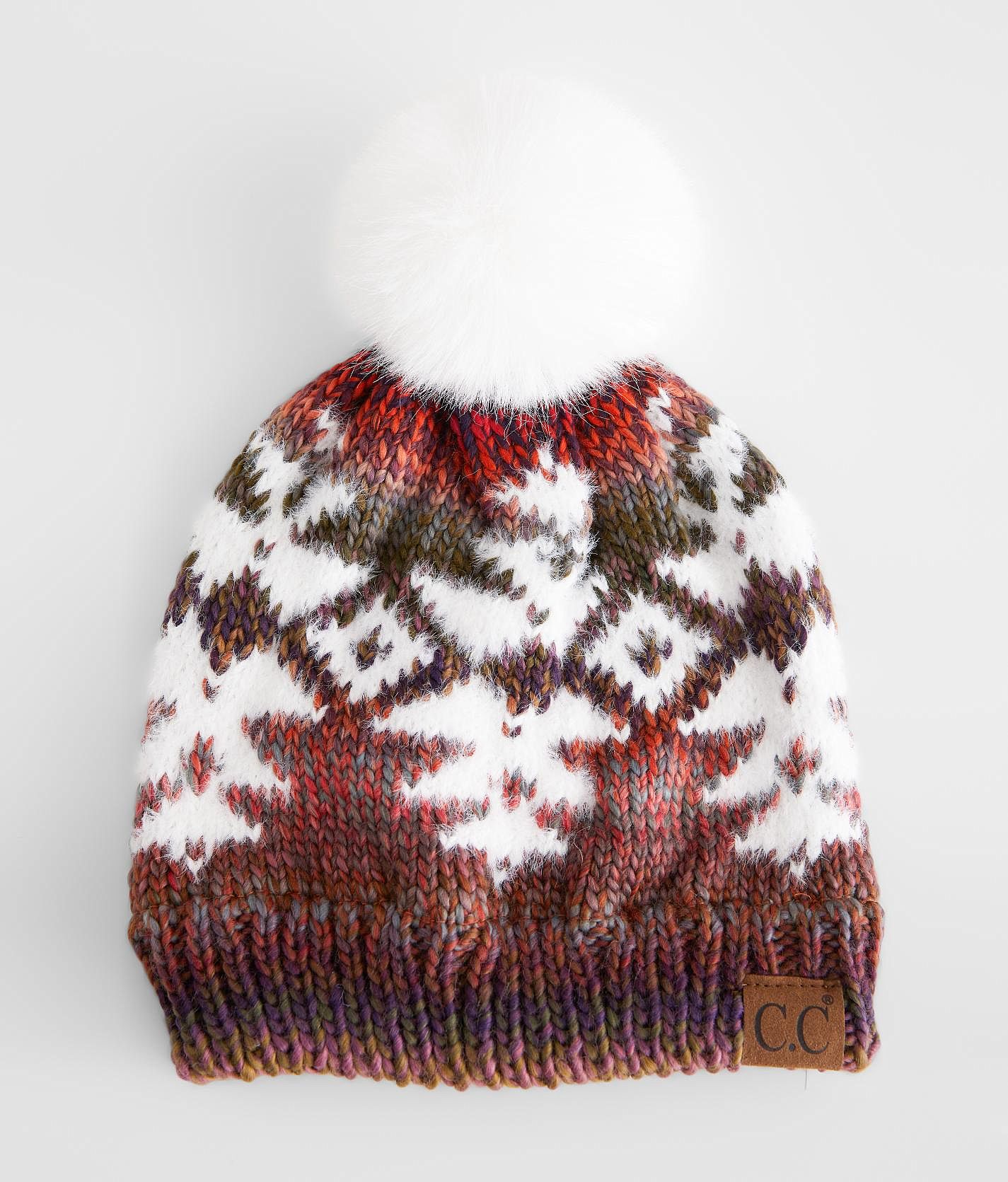 C.C® Faux Fur Pom Beanie - Women's Hats in Rust Mix | Buckle