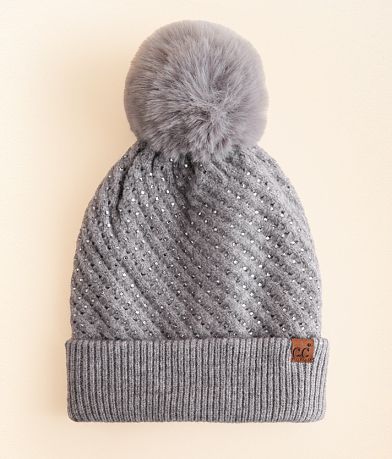 C.C® Rhinestone Pom Beanie front view