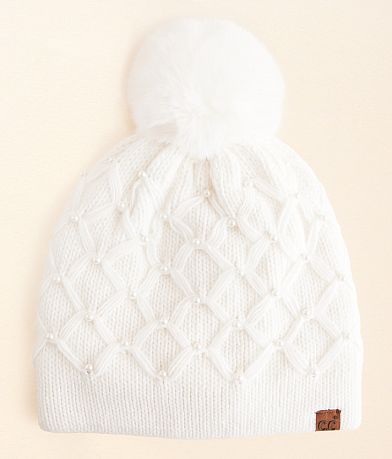 C.C® Faux Pearl Pom Beanie front view