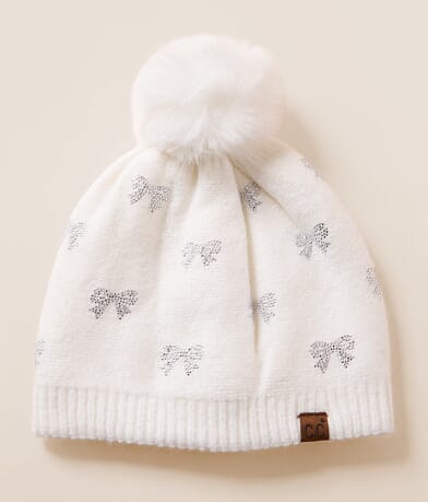 C.C® Rhinestone Bow Beanie front view