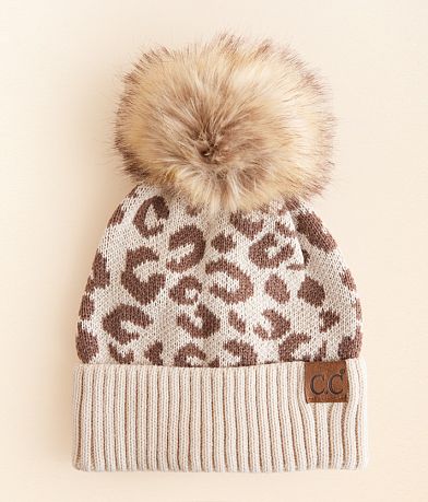 C.C® Leopard Pom Beanie front view