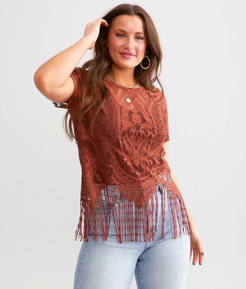 Daytrip Floral Lace Fringe Top