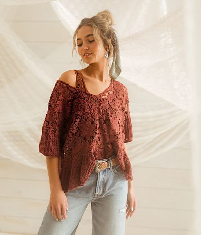Gimmicks Crochet Peplum Sweater front view