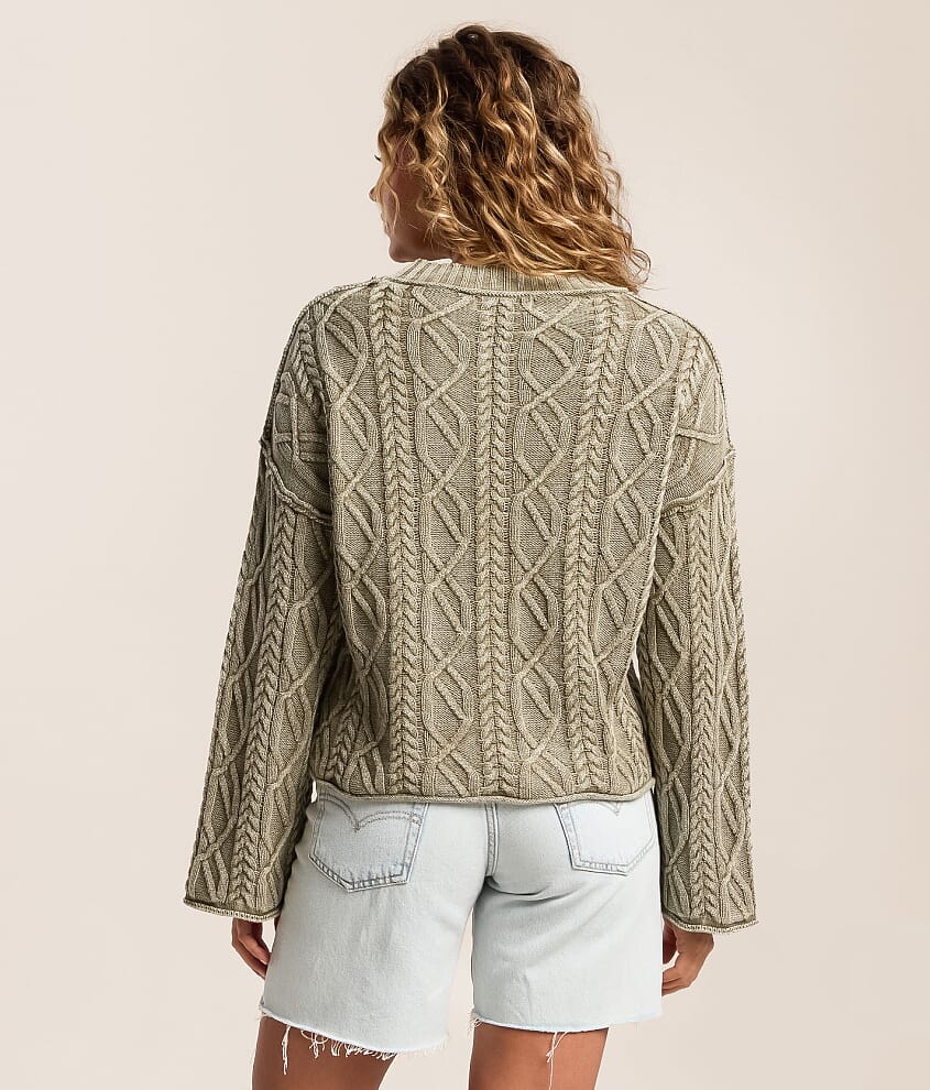 Washed Cable Knit Sweater - thumbnail 7