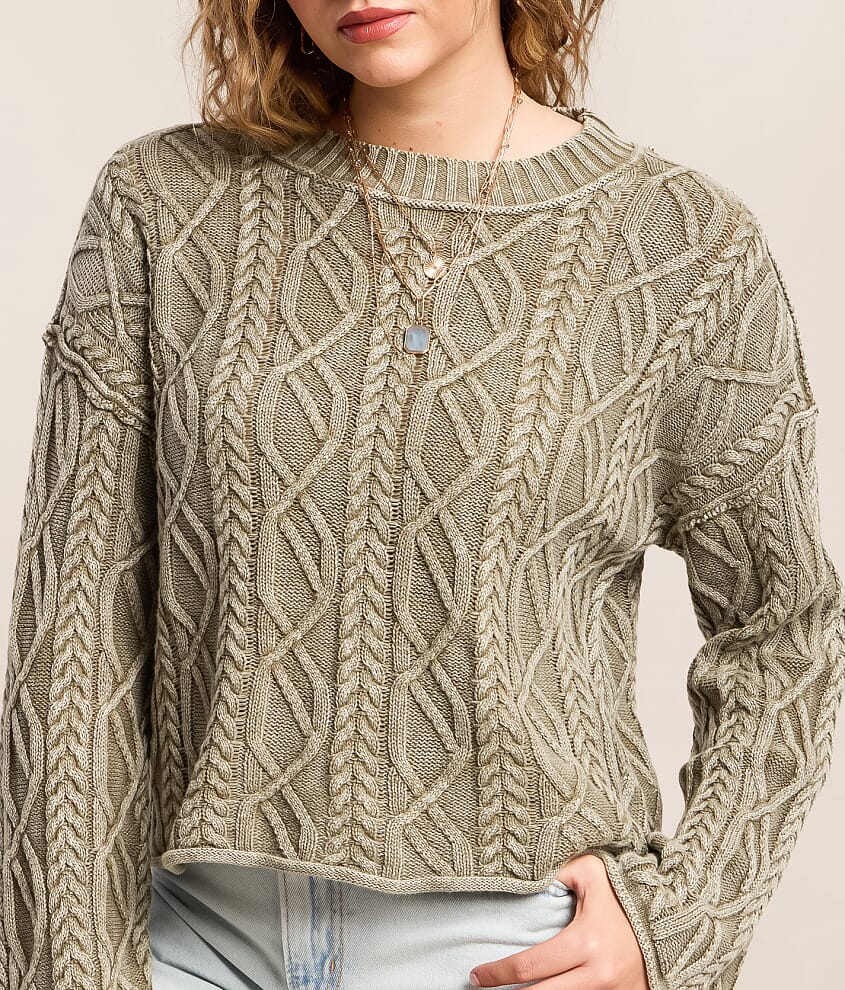 Washed Cable Knit Sweater - thumbnail 8