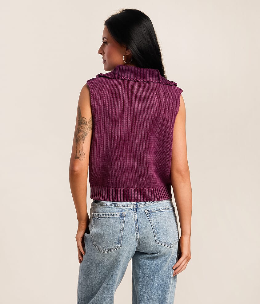 Washed Quarter Zip Sweater Tank Top - thumbnail 3