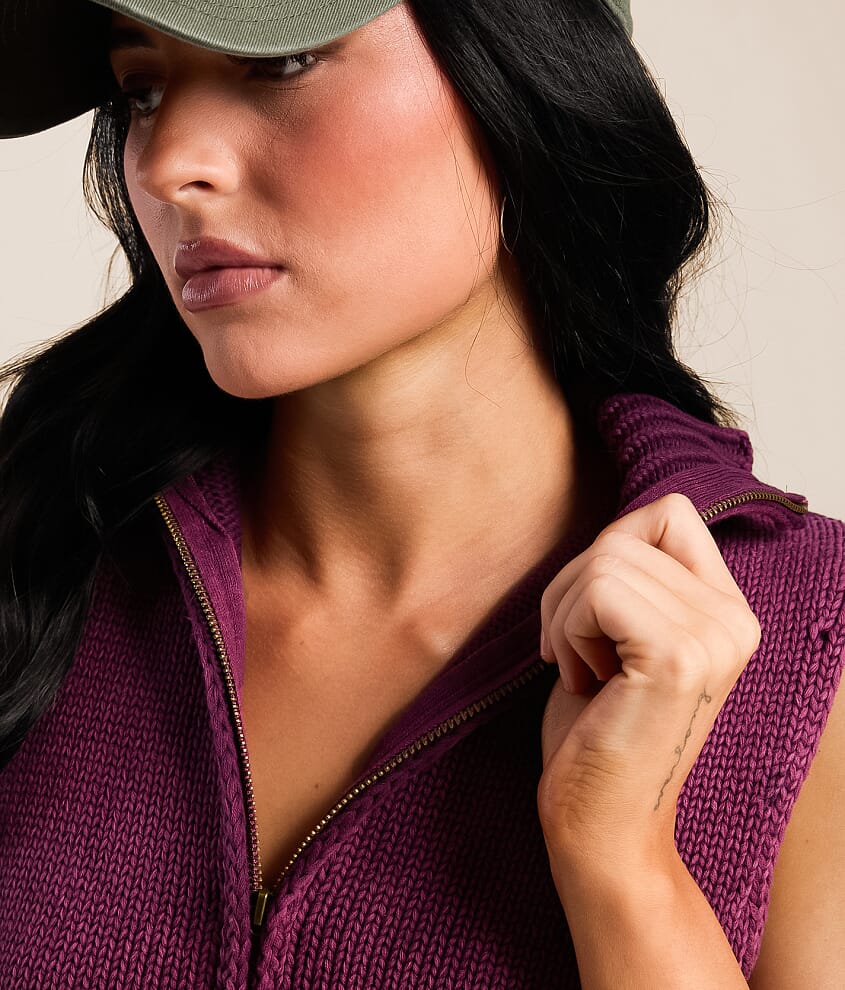 Washed Quarter Zip Sweater Tank Top - thumbnail 4