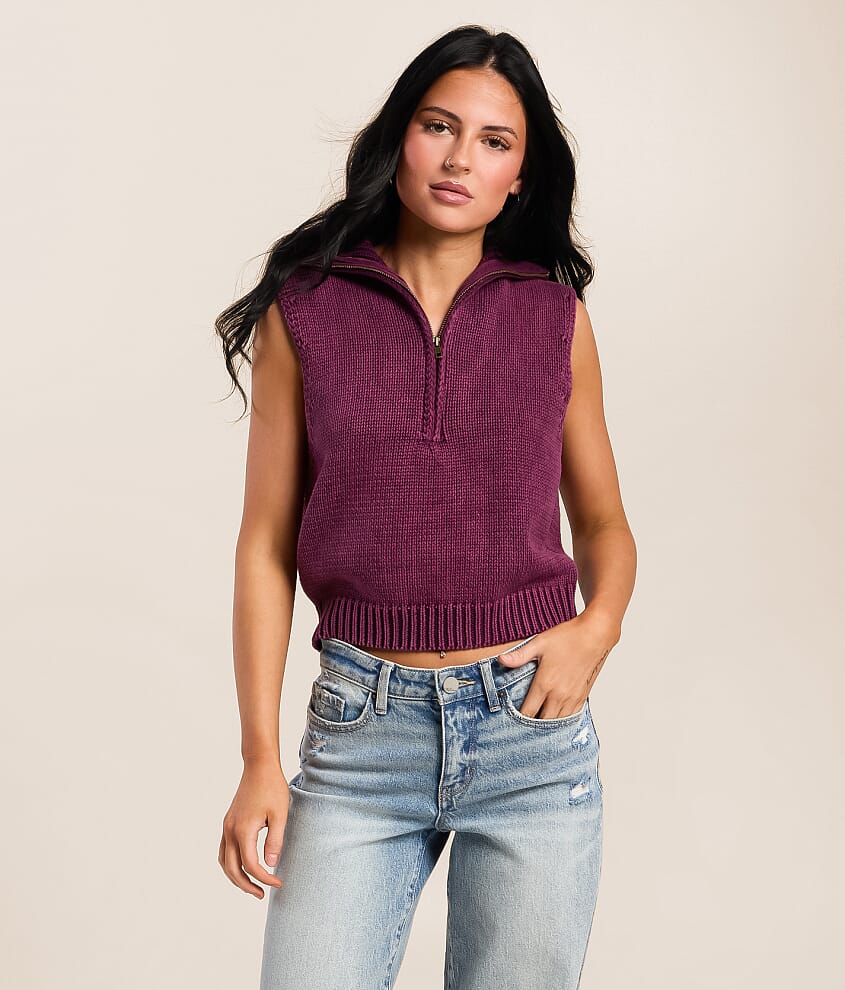 Washed Quarter Zip Sweater Tank Top - thumbnail 2