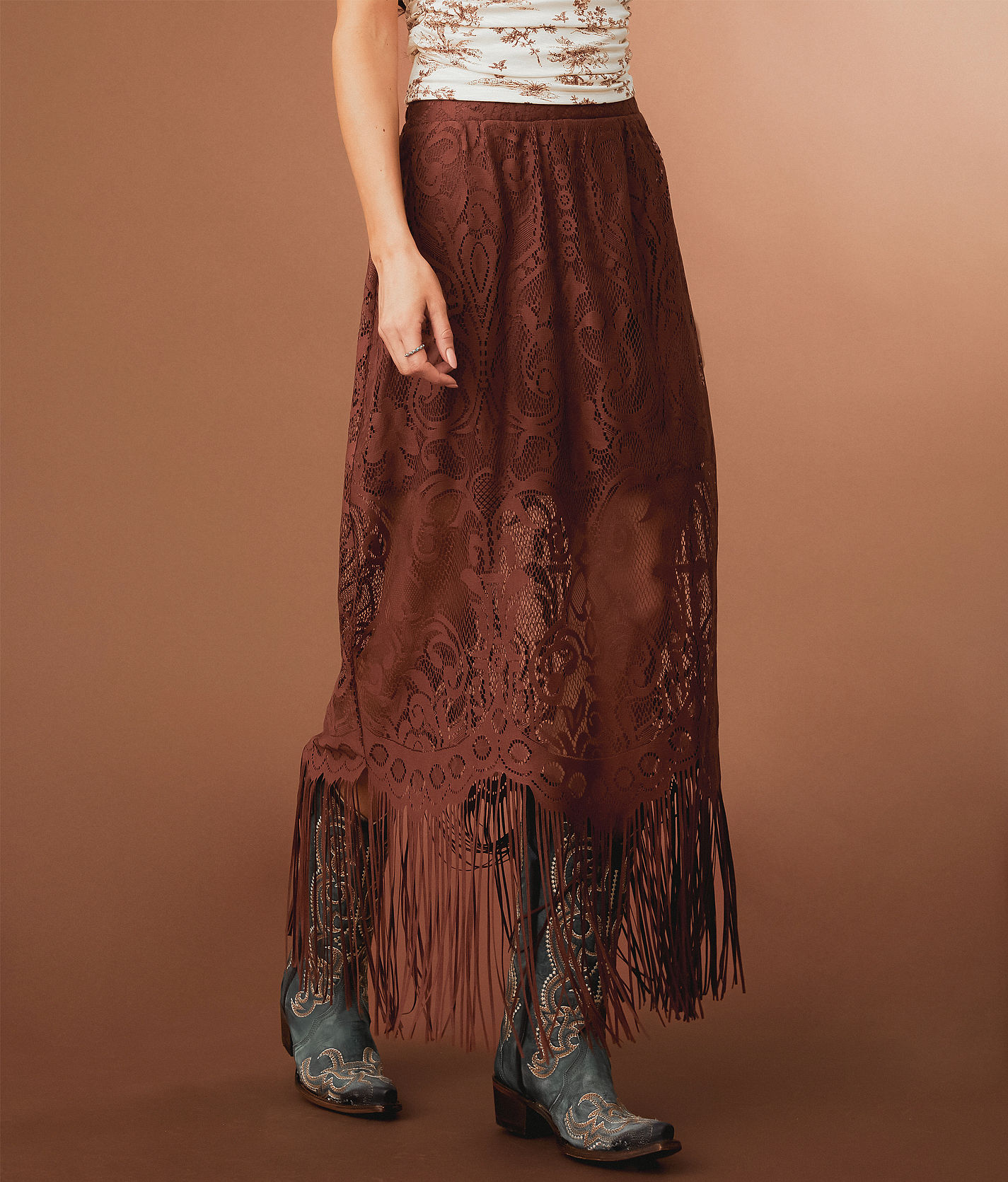 Sterling & Stitch Lace Fringe Midi Skirt - Women's Skirts in Sterling & Stitch Lace Fringe Midi Skirt - Women's Skirts in