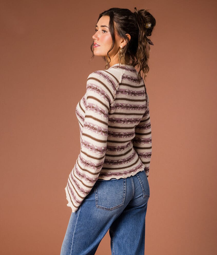 Multi Stripe Keyhole Sweater