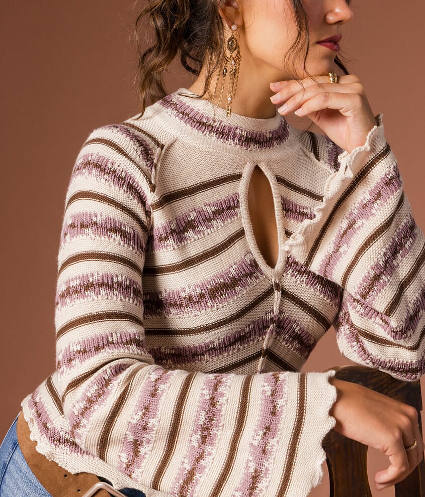 Multi Stripe Keyhole Sweater
