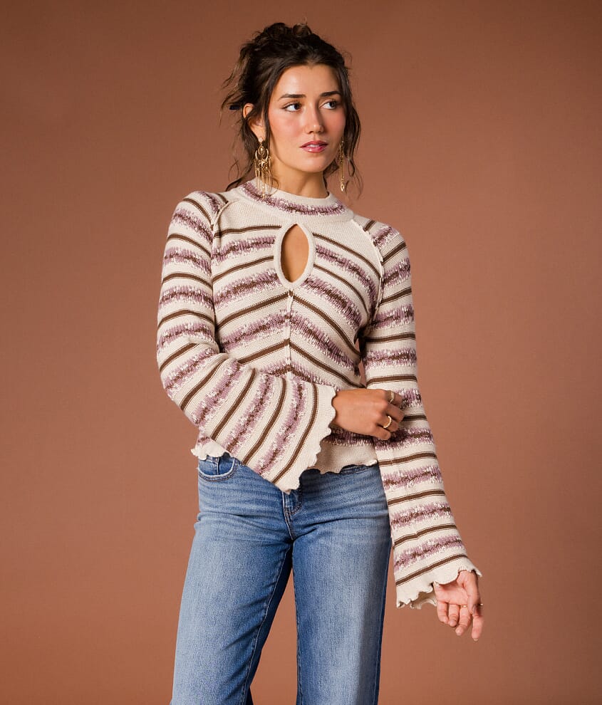 Multi Stripe Keyhole Sweater