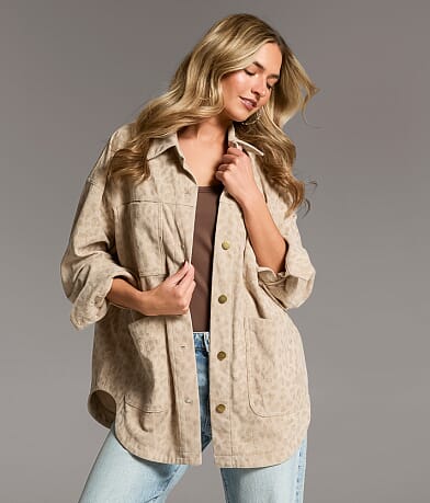 BKE Corduroy Cheetah Shacket front view