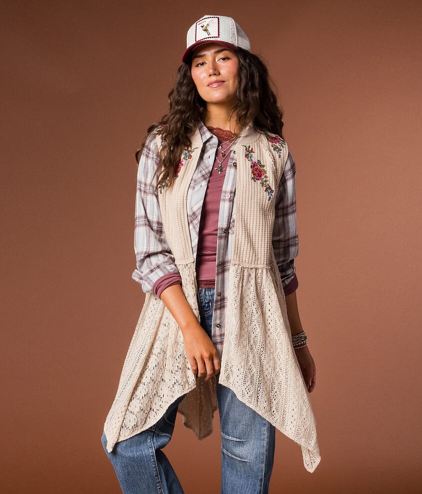 Floral Embroidered Flyaway Vest