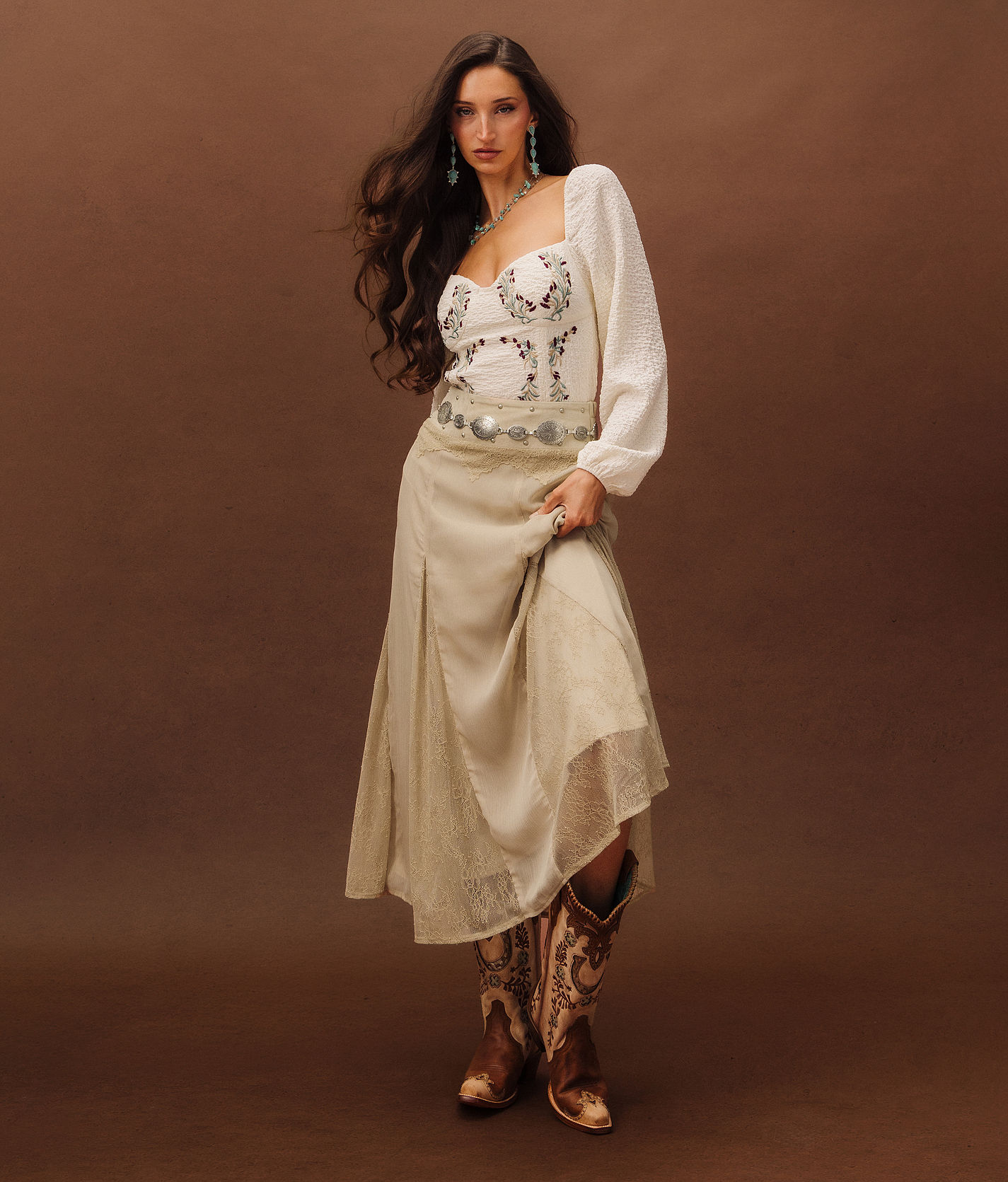 Sterling & Stitch Studded Lace Maxi Skirt - Women's Skirts in