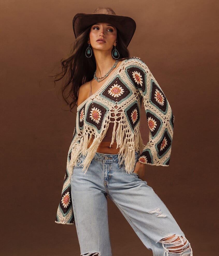 Crochet Fringe Cropped Sweater