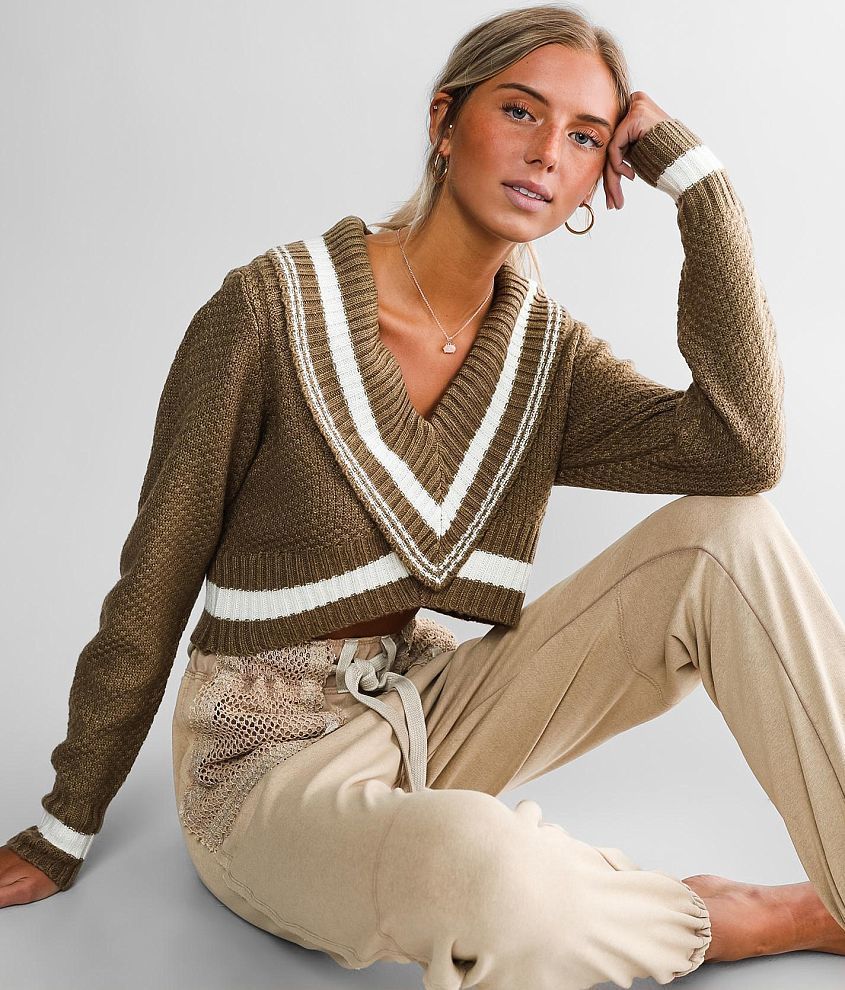 Gilded Intent Varsity Stripe Cropped Sweater front view