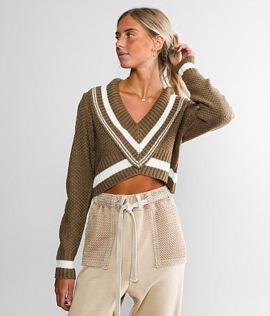 Gilded Intent Varsity Stripe Cropped Sweater FULL_LEFT_SIDE