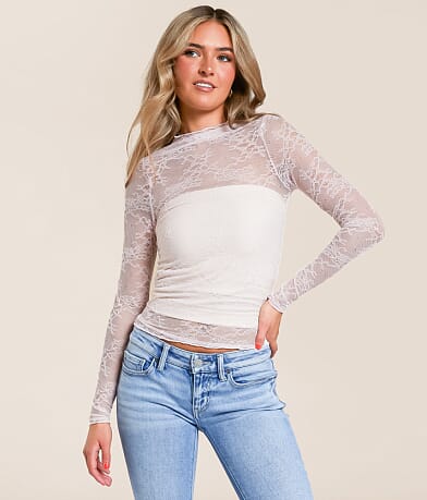 Willow & Root Sheer Lace Top front view