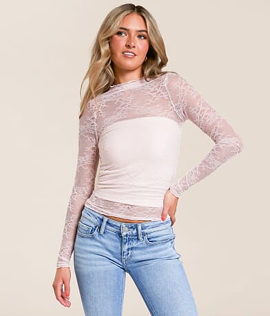 Willow & Root Sheer Lace Top front view