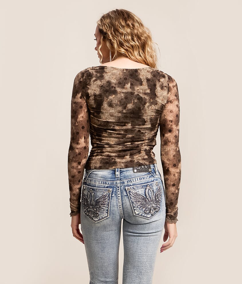 Flocked Polka Dot Washed Top
