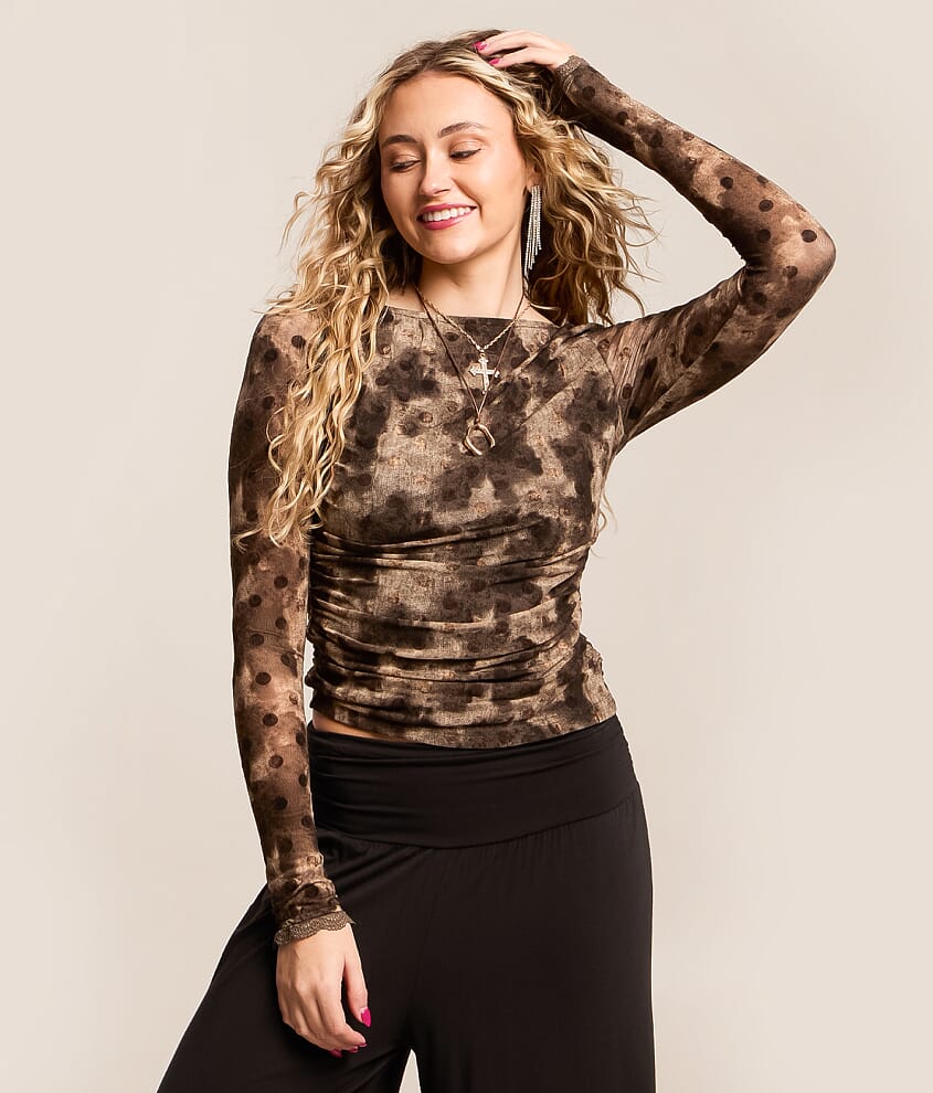 Flocked Polka Dot Washed Top