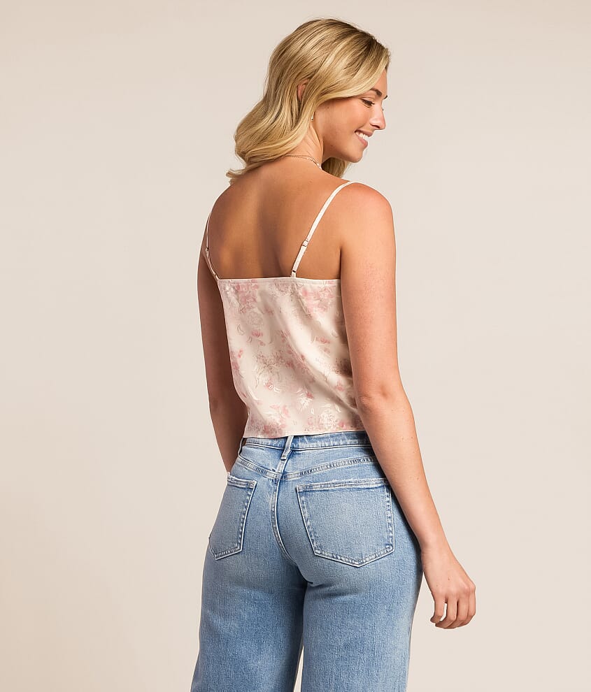 Floral Satin Cropped Tank Top - thumbnail 2