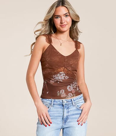 Willow & Root Keyhole Floral Eyelash Lace Tank Top front view