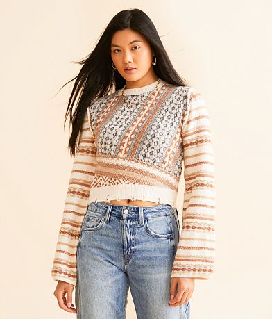 Gilded Intent Destructed Mixed Print Sweater FULL_LEFT_SIDE