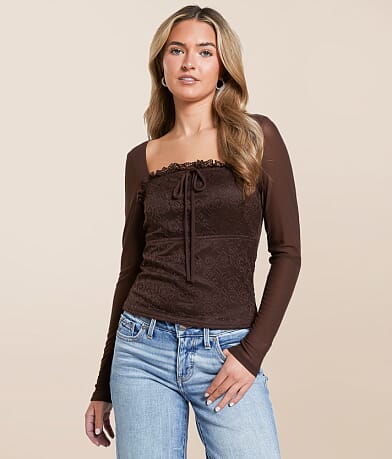 Willow & Root Pieced Floral Lace Top front view