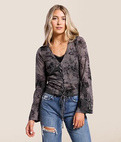 Willow & Root Floral Lace-Up Top front view