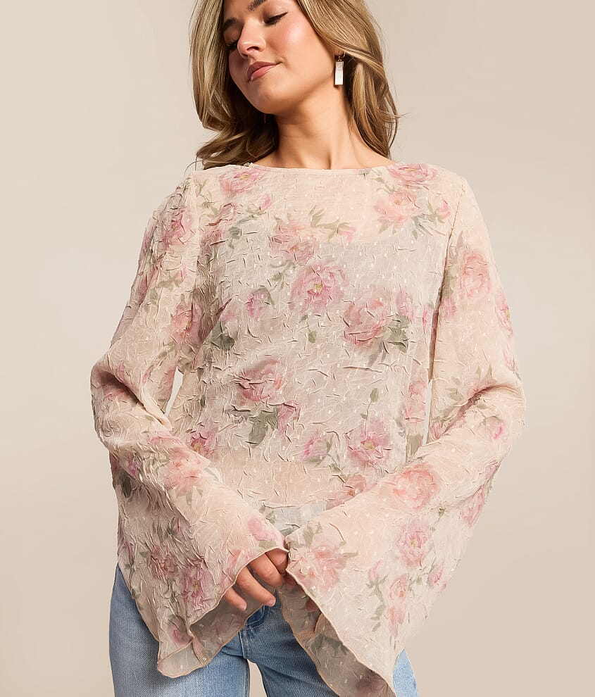 Textured Floral Chiffon Top