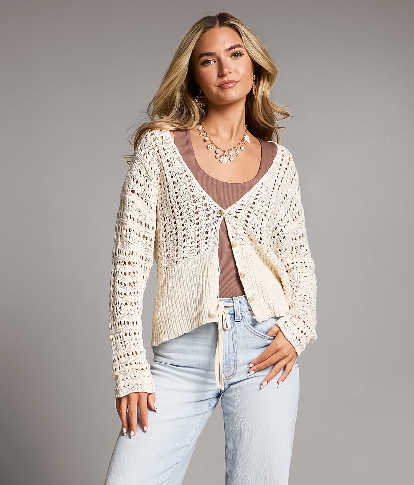 Pointelle Stitch Cardigan Sweater