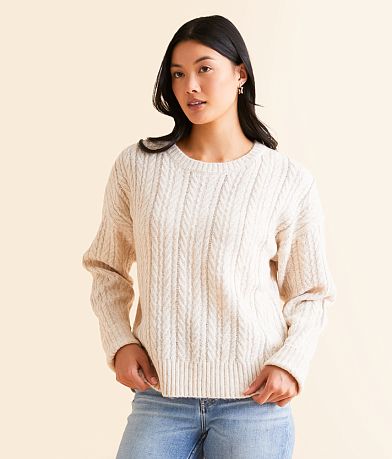 Chembery Rhinestone Cable Knit Sweater front view